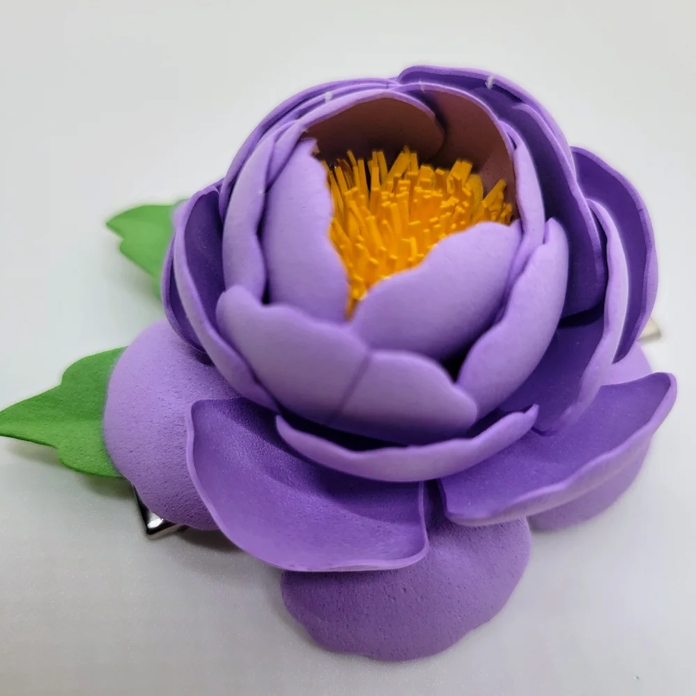 Flower Hair Clip Toddler Girls Party Birthday Unique Purple Peony Floral Soft - Picture 3 of 5